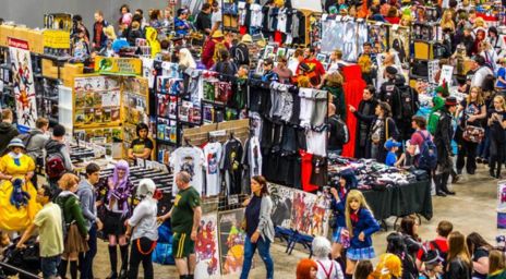 Aerial photo of a busy show floor of the Niagara Falls Comic Con