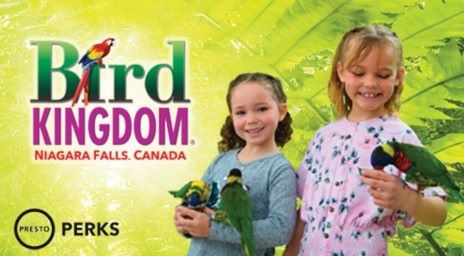 Two girls holding parrots at Bird Kingdom