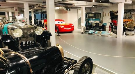 Cars displayed in a museum