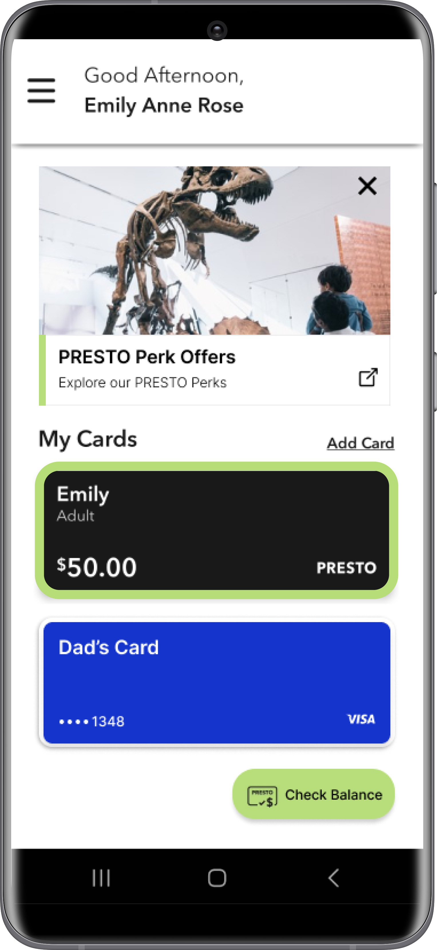How to convert a physical PRESTO card using the PRESTO app Step 1 Screenshot