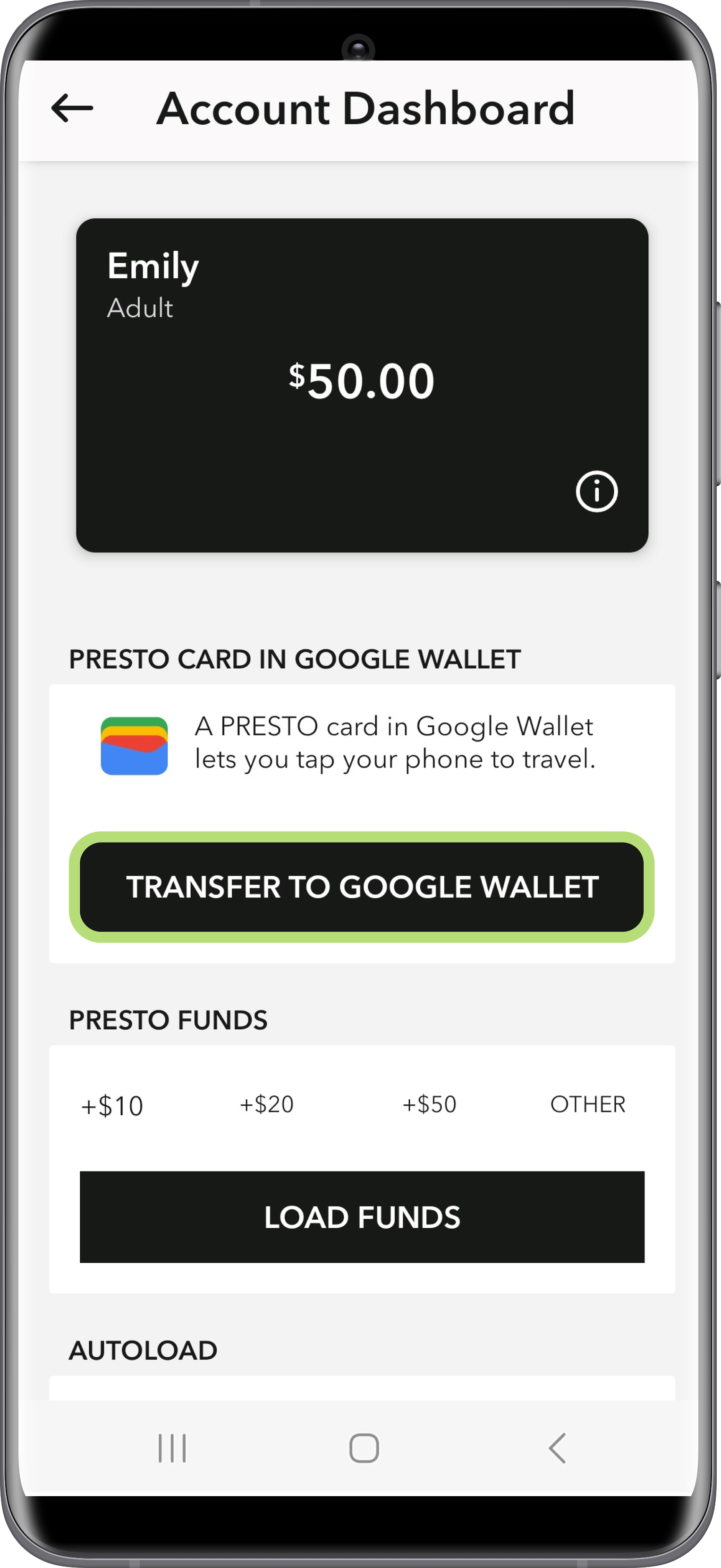 How to convert a physical PRESTO card using the PRESTO app Step 2 Screenshot