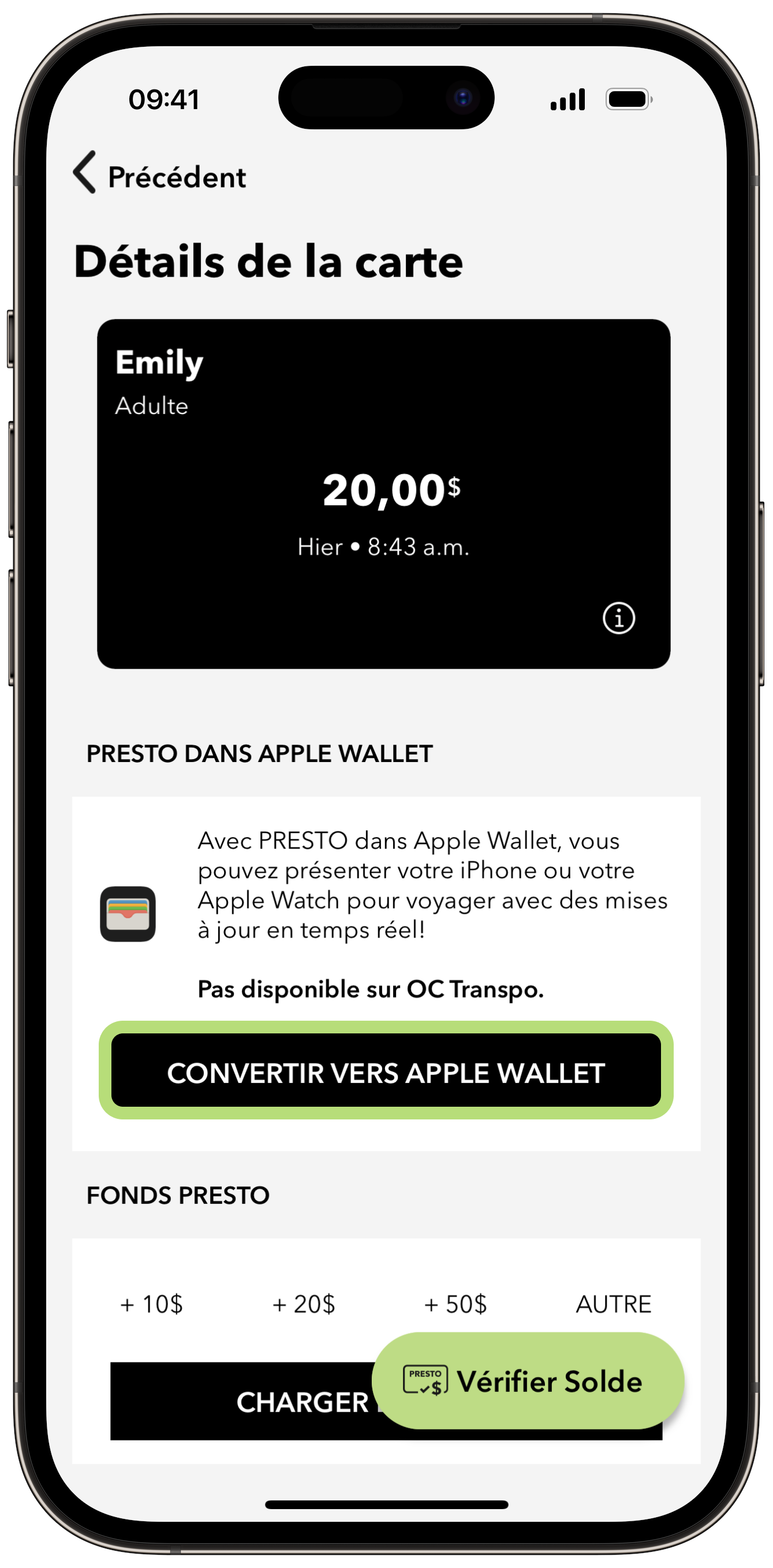 Comment convertir une carte PRESTO physique à l'aide de l'application PRESTO 2 étape capture d'écran