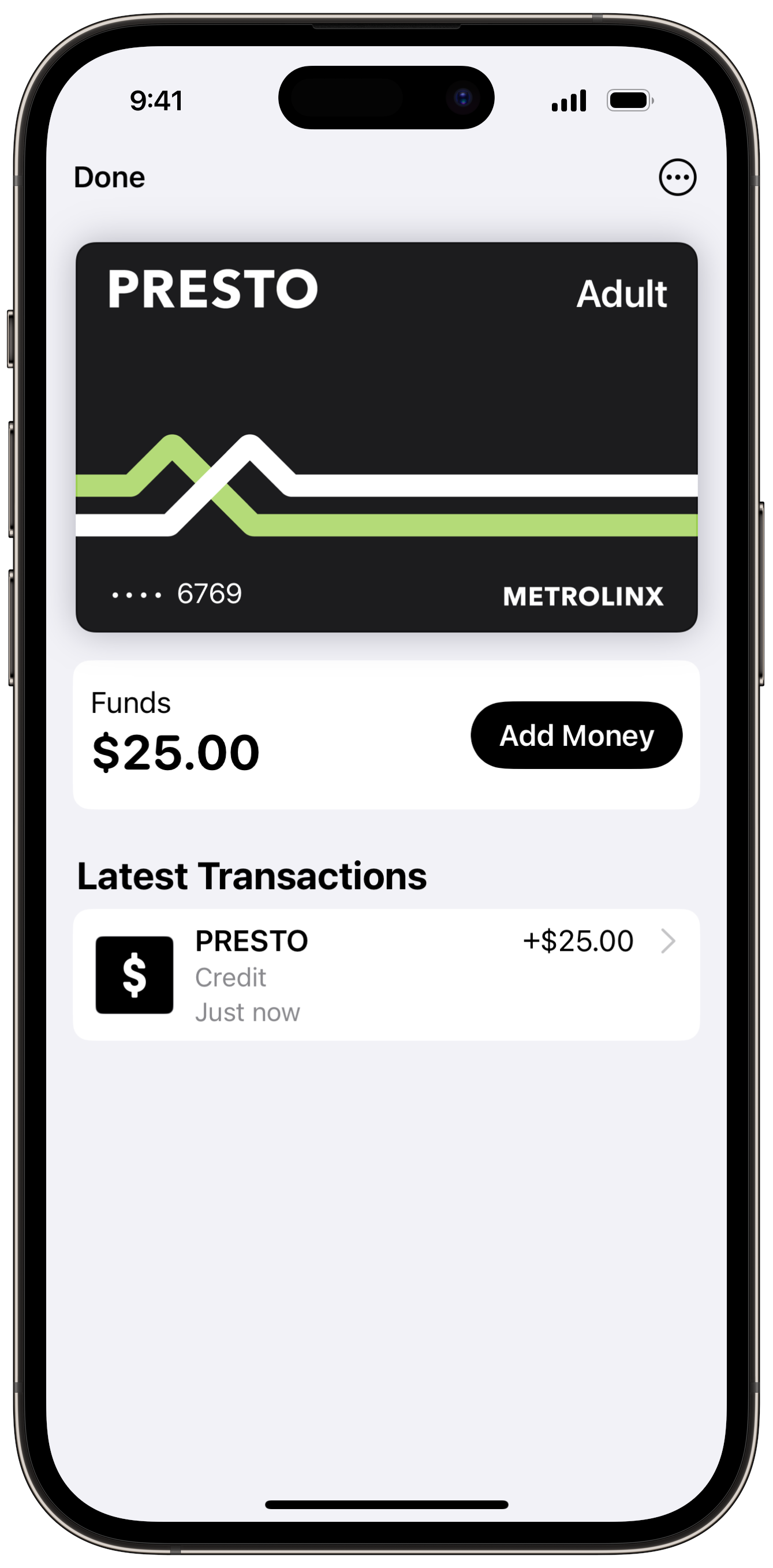 Get a new PRESTO card in Apple Wallet using the PRESTO app Step 6 Screenshot