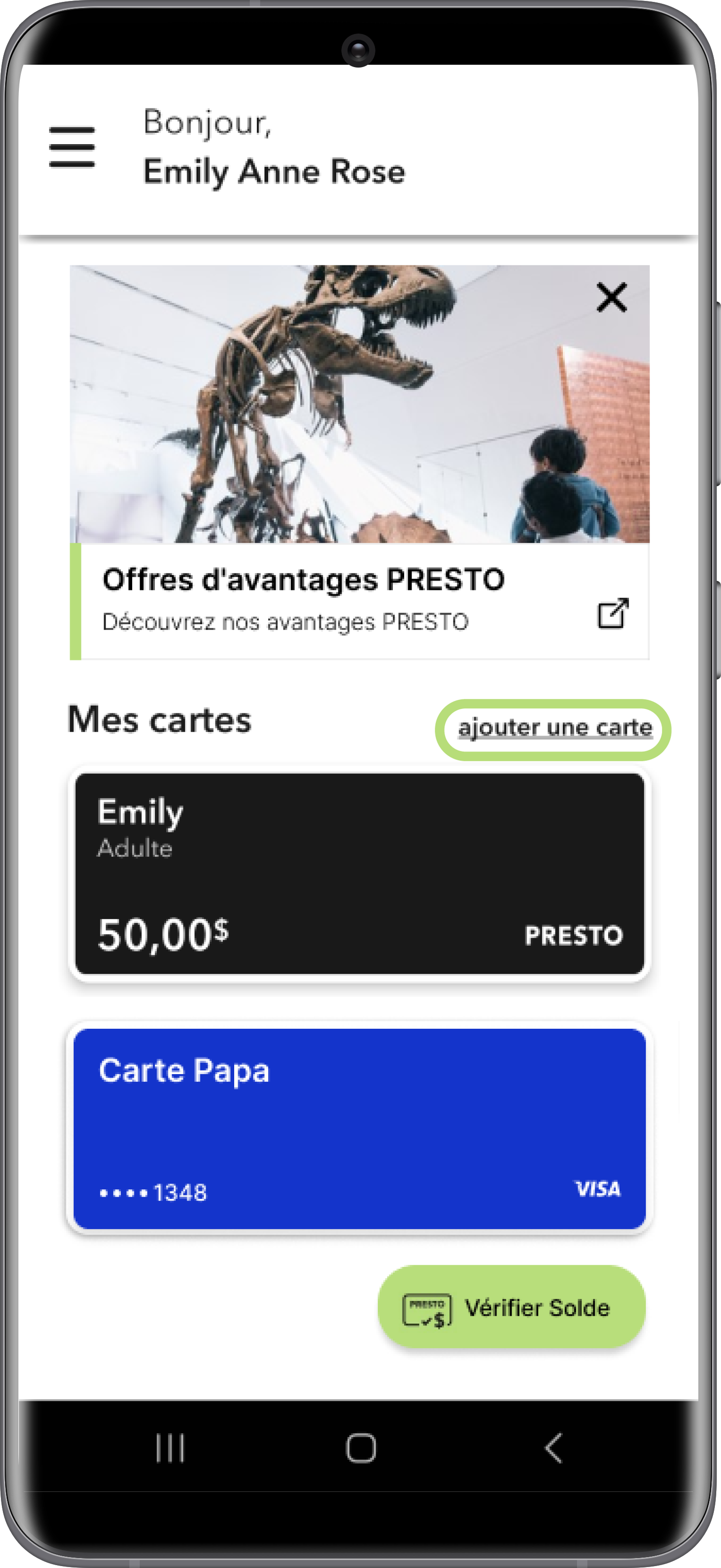 Obtenir une nouvelle carte PRESTO dans Google Wallet à l'aide de l'application PRESTO 1 étape capture d'écran