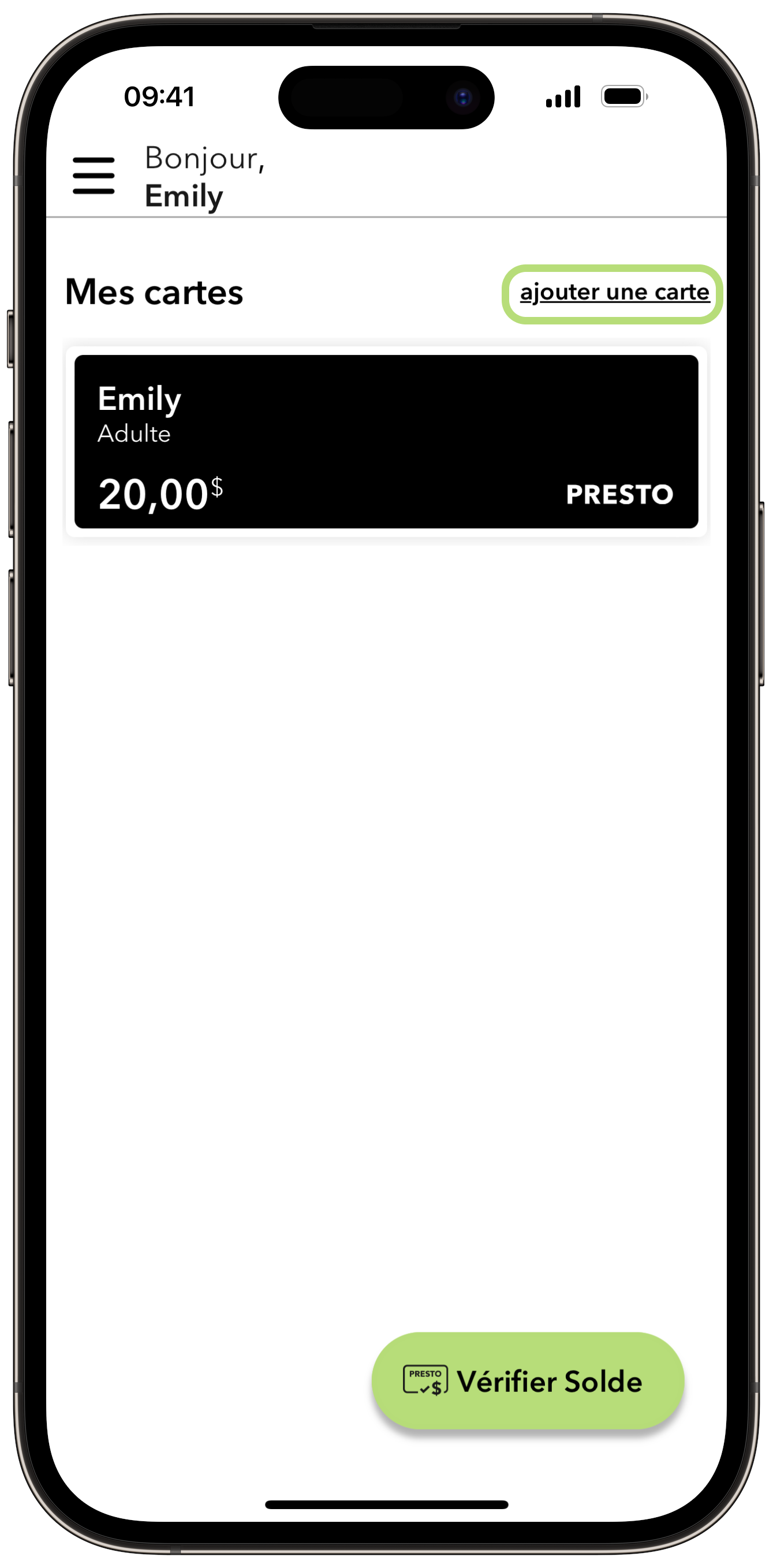 Obtenir une nouvelle carte PRESTO dans Apple Wallet à l'aide de l'application PRESTO 1 étape capture d'écran