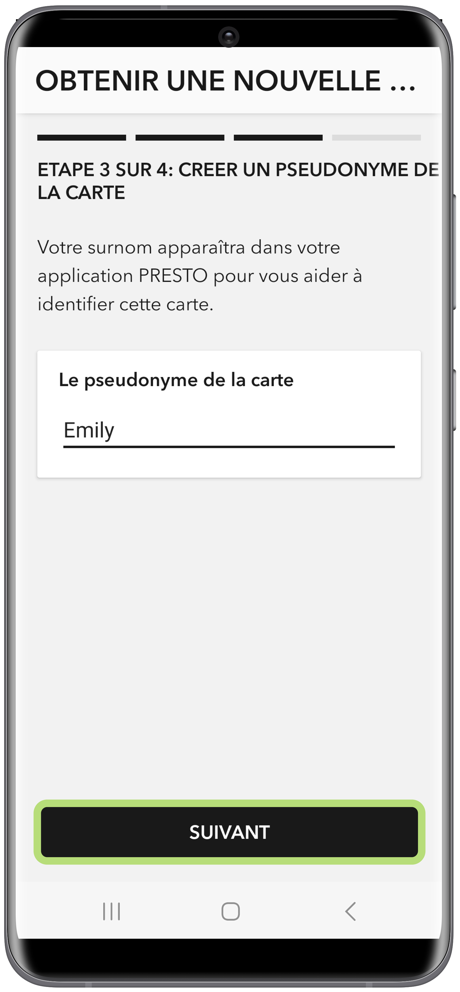 Obtenir une nouvelle carte PRESTO dans Google Wallet à l'aide de l'application PRESTO 4 étape capture d'écran