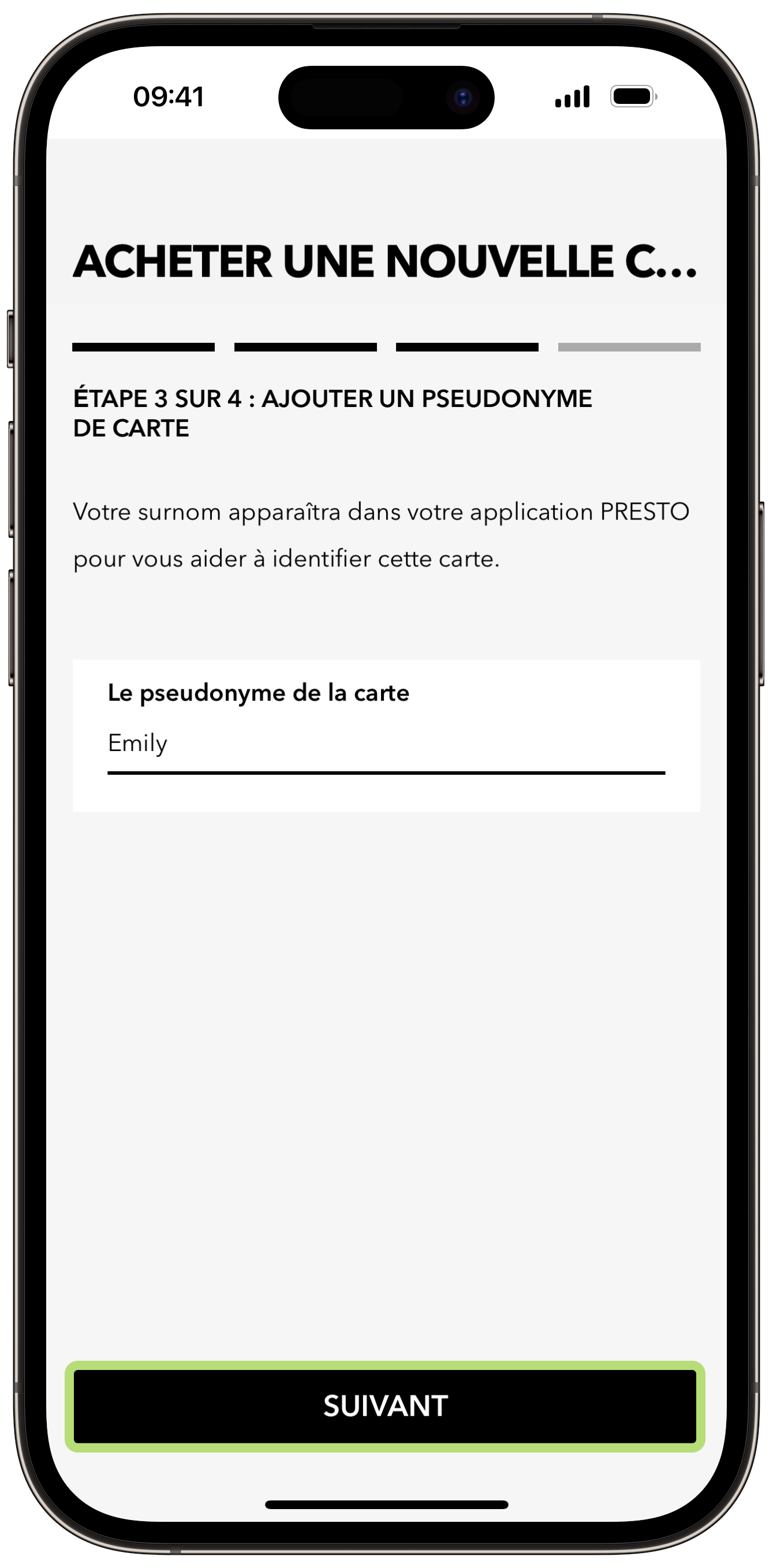 Obtenir une nouvelle carte PRESTO dans Apple Wallet à l'aide de l'application PRESTO 4 étape capture d'écran