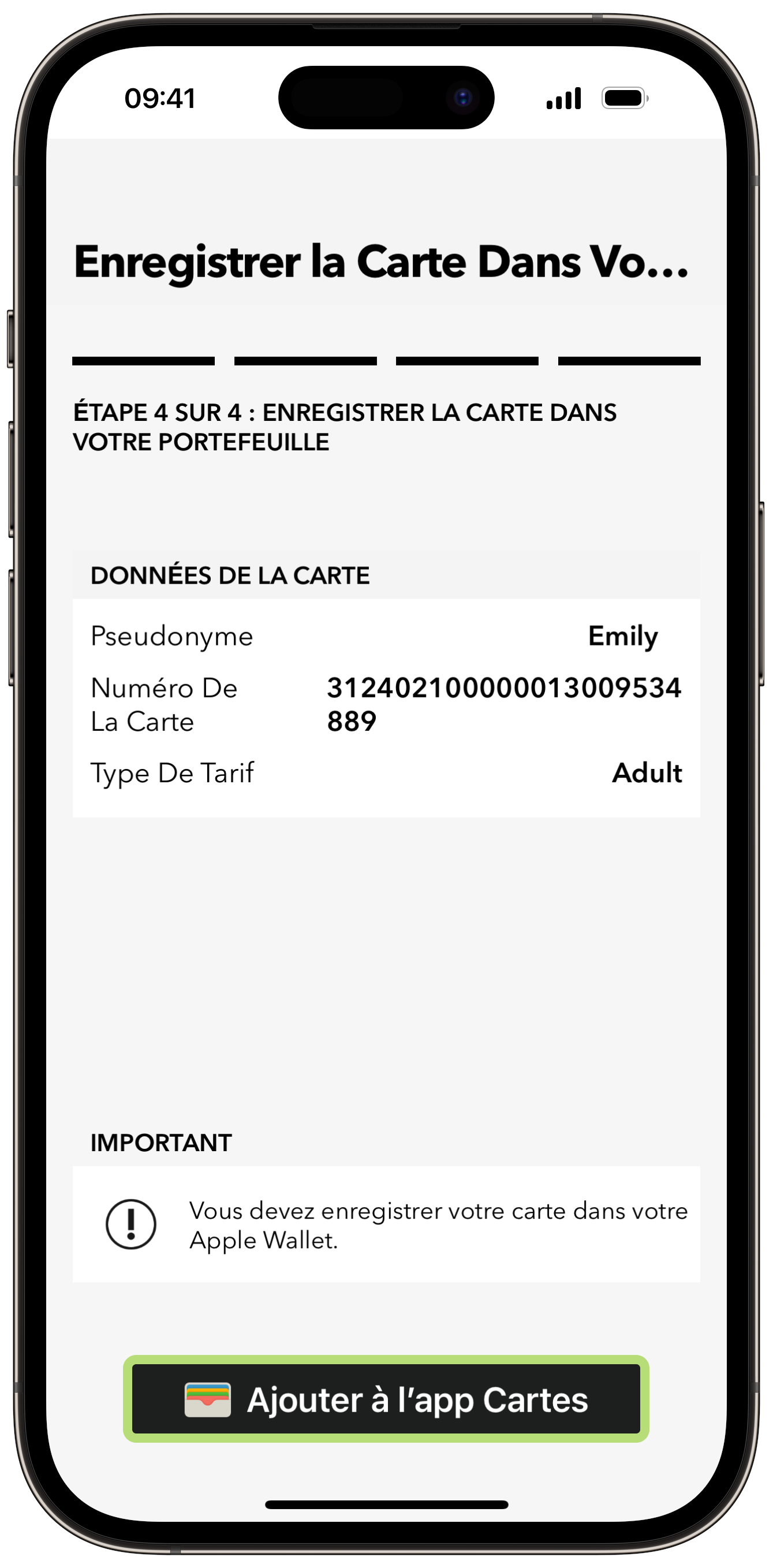 Obtenir une nouvelle carte PRESTO dans Apple Wallet à l'aide de l'application PRESTO 5 étape capture d'écran