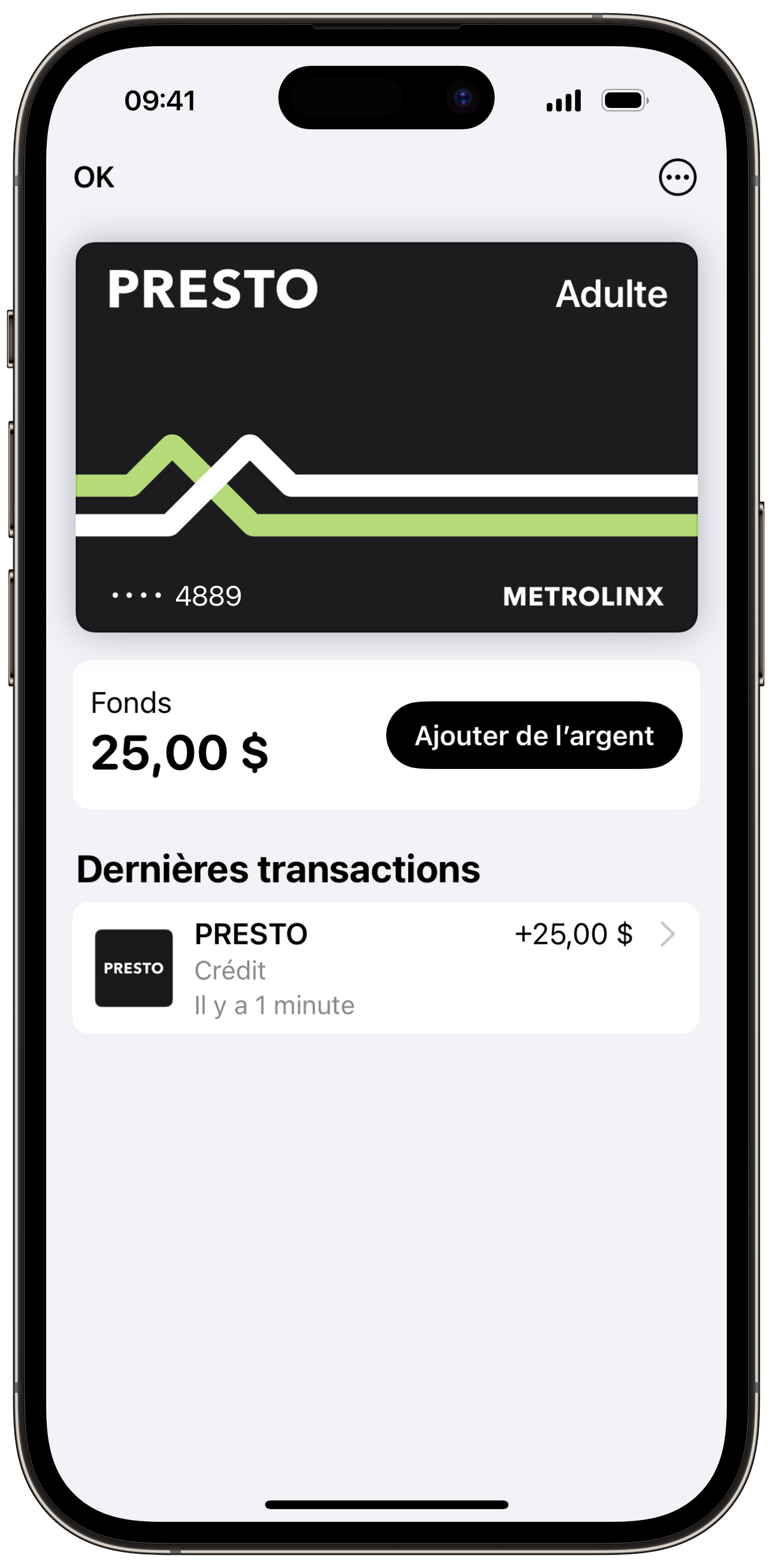 Obtenir une nouvelle carte PRESTO dans Apple Wallet à l'aide de l'application PRESTO 6 étape capture d'écran